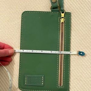 Portland Leather goods wristlet pouch in sea foam green